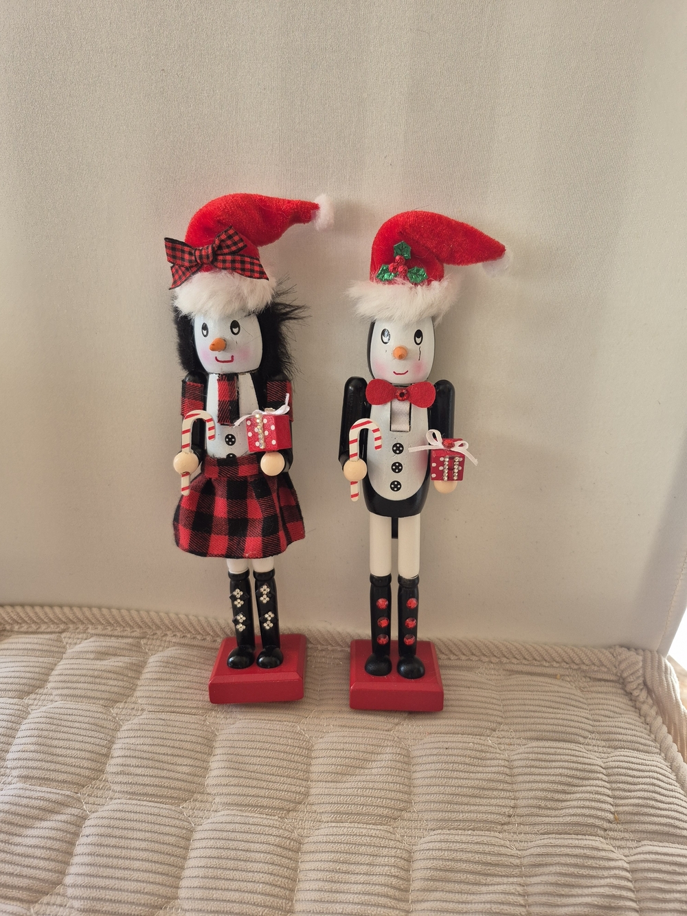 Red Holiday Nutcracker Couple Penguin Figurines - Festive Decor